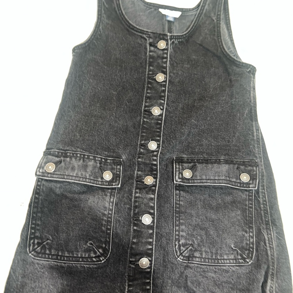 Black Denim Button-Down Overall Dress